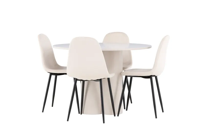 Olivia Ruokailuryhmä 110 cm Pyöreä jossa 4 Polar tuolia, Beige/Beige