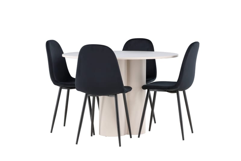 Olivia Ruokailuryhmä 110 cm Pyöreä jossa 4 Polar tuolia - Beige/Musta - Huonekalut - Pöytä & ruokailuryhmä - Ruokailuryhmä