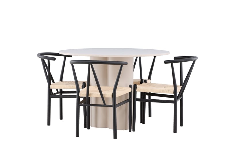 Olivia Ruokailuryhmä 110 cm Pyöreä jossa 4 Alfons tuolia - Beige/Musta - Huonekalut - Pöytä & ruokailuryhmä - Ruokailuryhmä