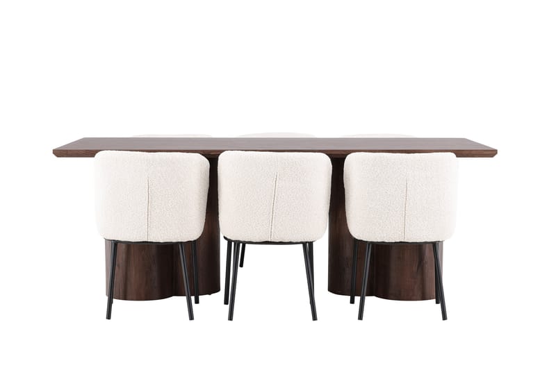 Olivia Ruokailuryhmä 210 cm Suorakulmainen jossa 6 Agnes tuolia - Mokka/Valkoinen - Huonekalut - Pöytä & ruokailuryhmä - Ruokailuryhmä