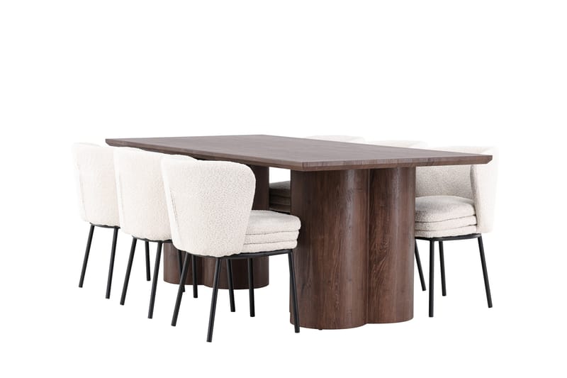 Olivia Ruokailuryhmä 210 cm Suorakulmainen jossa 6 Agnes tuolia, Mokka/Valkoinen