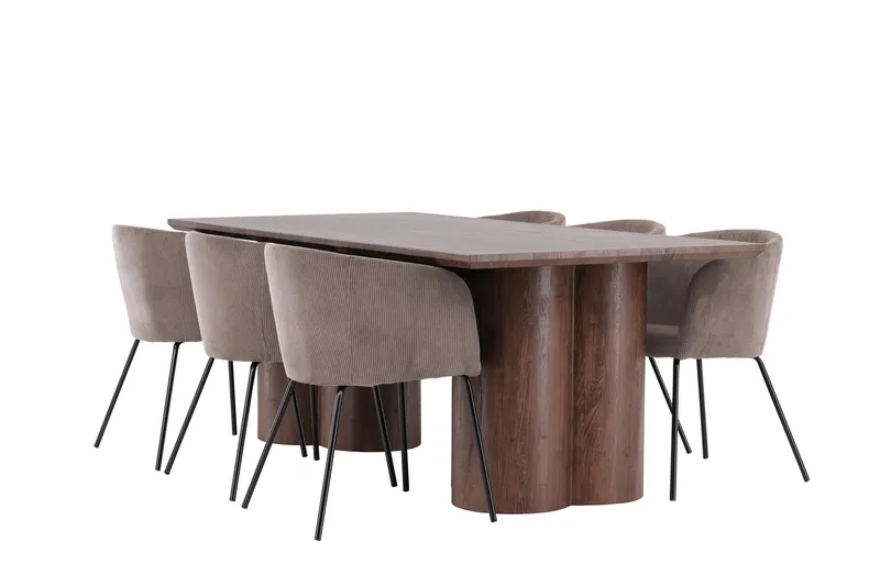 Olivia Ruokailuryhmä 210 cm Suorakulmainen jossa 6 Berit tuolia, Mokka/Ruskea