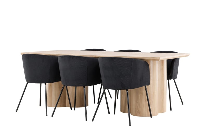 Olivia Ruokailuryhmä 210 cm Suorakulmainen jossa 6 Berit tuolia - Whitewash/Musta - Huonekalut - Pöytä & ruokailuryhmä - Ruokailuryhmä