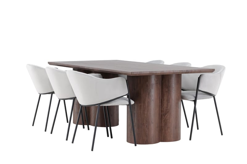 Olivia Ruokailuryhmä 210 cm Suorakulmainen jossa 6 Evelina tuolia, Mokka/Harmaa