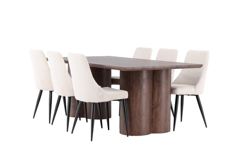 Olivia Ruokailuryhmä 210 cm Suorakulmainen jossa 6 Leone tuolia, Mokka/Beige