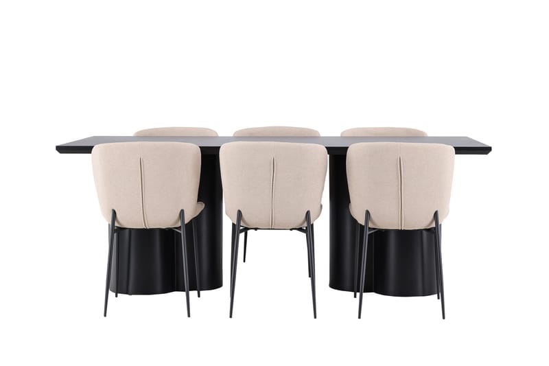 Olivia Ruokailuryhmä 210 cm Suorakulmainen jossa 6 Modesto tuolia - Musta/Beige - Huonekalut - Pöytä & ruokailuryhmä - Ruokailuryhmä