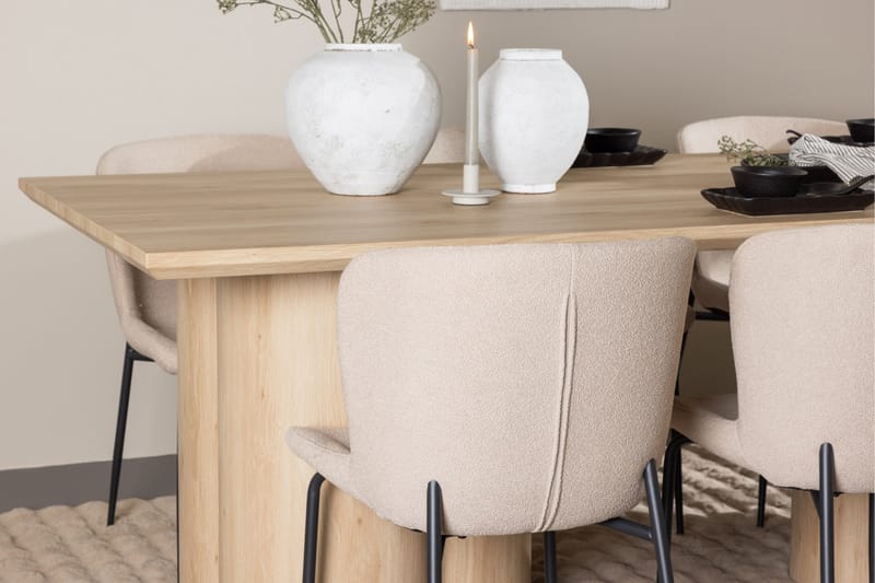 Olivia Ruokailuryhmä 210 cm Suorakulmainen jossa 6 Modesto tuolia - Whitewash/Beige - Huonekalut - Pöytä & ruokailuryhmä - Ruokailuryhmä
