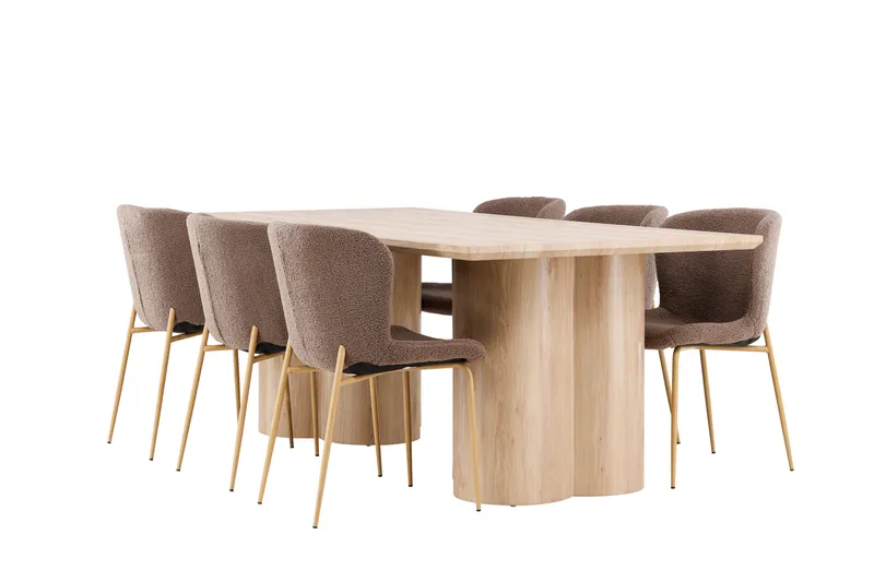 Olivia Ruokailuryhmä 210 cm Suorakulmainen jossa 6 Modesto tuolia, Whitewash/Ruskea