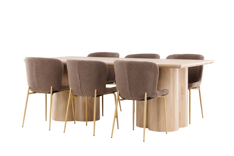 Olivia Ruokailuryhmä 210 cm Suorakulmainen jossa 6 Modesto tuolia - Whitewash/Ruskea - Huonekalut - Pöytä & ruokailuryhmä - Ruokailuryhmä