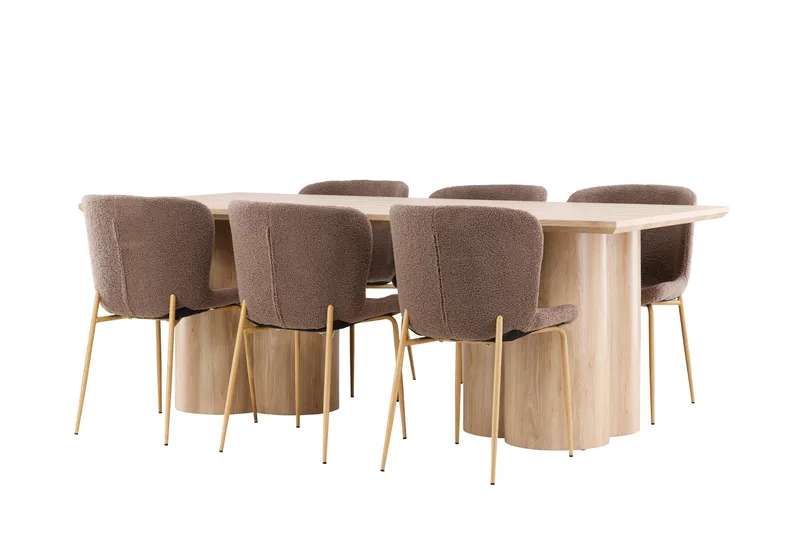 Olivia Ruokailuryhmä 210 cm Suorakulmainen jossa 6 Modesto tuolia - Whitewash/Ruskea - Huonekalut - Pöytä & ruokailuryhmä - Ruokailuryhmä