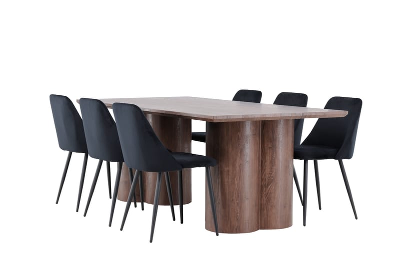 Olivia Ruokailuryhmä 210 cm Suorakulmainen jossa 6 Night tuolia, Mokka/Musta