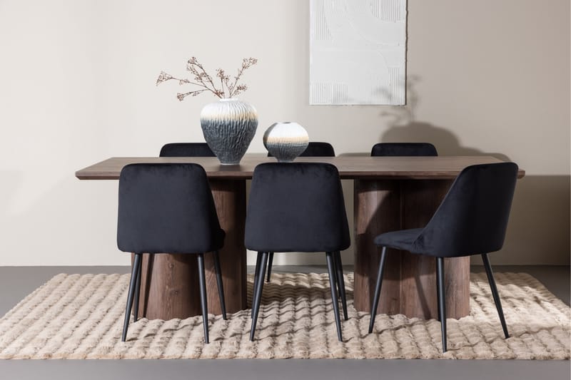 Olivia Ruokailuryhmä 210 cm Suorakulmainen jossa 6 Night tuolia - Mokka/Musta - Huonekalut - Pöytä & ruokailuryhmä - Ruokailuryhmä