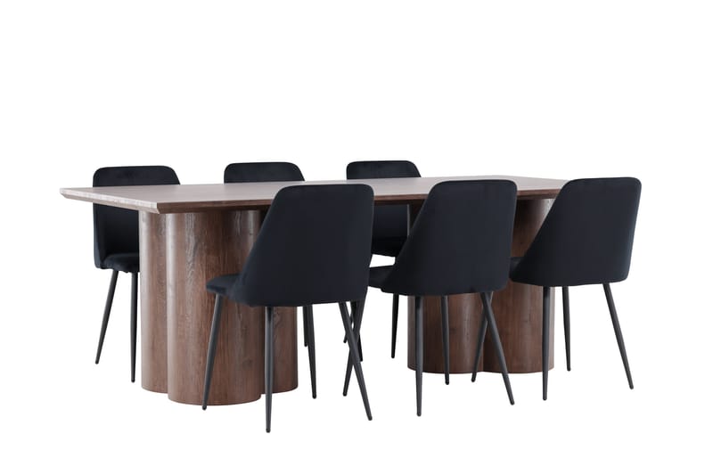 Olivia Ruokailuryhmä 210 cm Suorakulmainen jossa 6 Night tuolia - Mokka/Musta - Huonekalut - Pöytä & ruokailuryhmä - Ruokailuryhmä