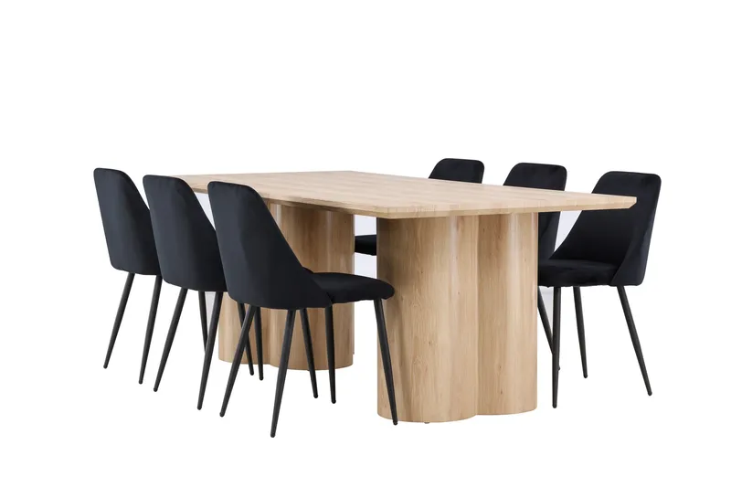 Olivia Ruokailuryhmä 210 cm Suorakulmainen jossa 6 Night tuolia, Whitewash/Musta