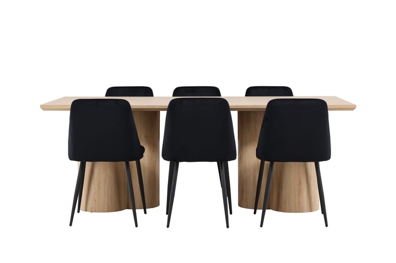 Olivia Ruokailuryhmä 210 cm Suorakulmainen jossa 6 Night tuolia - Whitewash/Musta - Huonekalut - Pöytä & ruokailuryhmä - Ruokailuryhmä