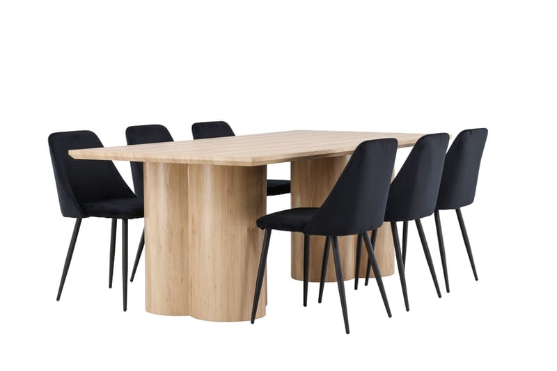 Olivia Ruokailuryhmä 210 cm Suorakulmainen jossa 6 Night tuolia - Whitewash/Musta - Huonekalut - Pöytä & ruokailuryhmä - Ruokailuryhmä