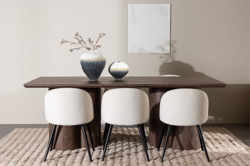 Olivia Ruokailuryhmä 210 cm Suorakulmainen jossa 6 Velvet tuolia - Mokka/Beige - Huonekalut - Pöytä & ruokailuryhmä - Ruokailuryhmä