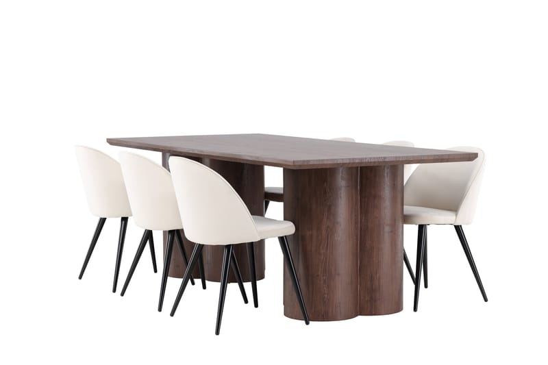Olivia Ruokailuryhmä 210 cm Suorakulmainen jossa 6 Velvet tuolia, Mokka/Beige