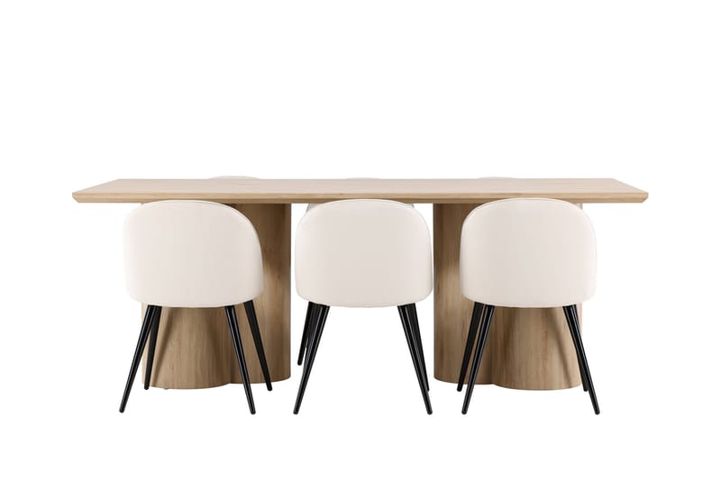 Olivia Ruokailuryhmä 210 cm Suorakulmainen jossa 6 Velvet tuolia - Whitewash/Beige - Huonekalut - Pöytä & ruokailuryhmä - Ruokailuryhmä