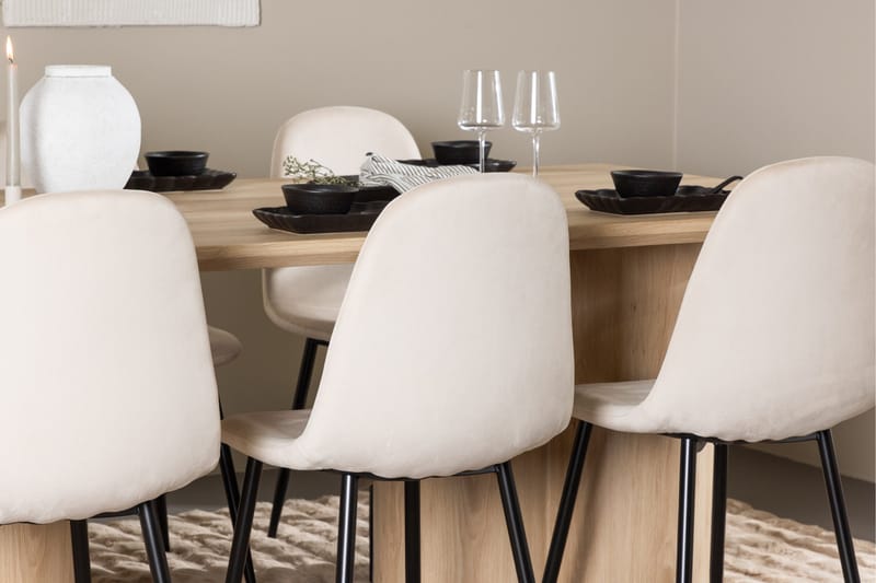 Olivia Ruokailuryhmä 210 cm Suorakulmainen jossa 6 Polar tuolia - Whitewash/Beige - Huonekalut - Pöytä & ruokailuryhmä - Ruokailuryhmä