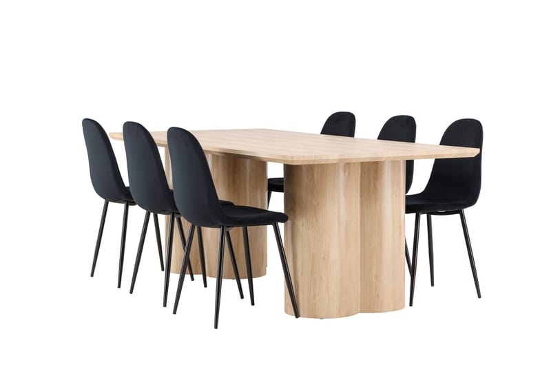 Olivia Ruokailuryhmä 210 cm Suorakulmainen jossa 6 Polar tuolia, Whitewash/Musta