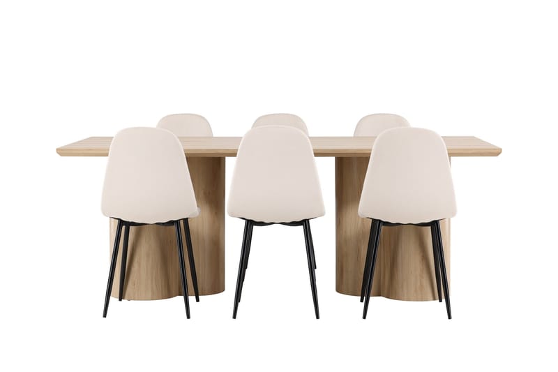 Olivia Ruokailuryhmä 210 cm Suorakulmainen jossa 6 Polar tuolia - Whitewash/Beige - Huonekalut - Pöytä & ruokailuryhmä - Ruokailuryhmä
