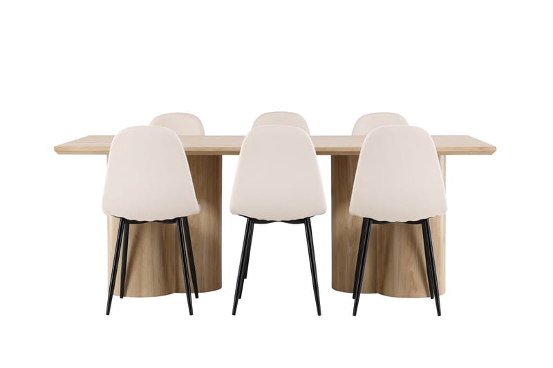 Olivia Ruokailuryhmä 210 cm Suorakulmainen jossa 6 Polar tuolia - Whitewash/Beige - Huonekalut - Pöytä & ruokailuryhmä - Ruokailuryhmä