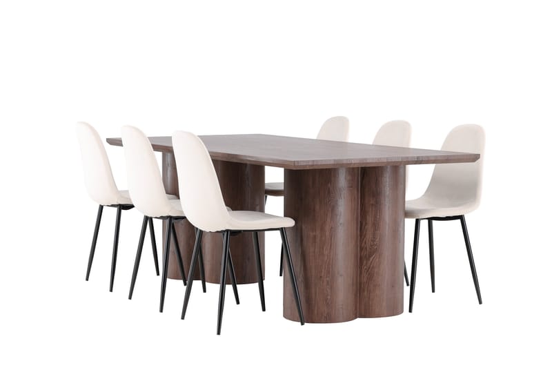 Olivia Ruokailuryhmä 210 cm Suorakulmainen jossa 6 Polar tuolia, Mokka/Beige