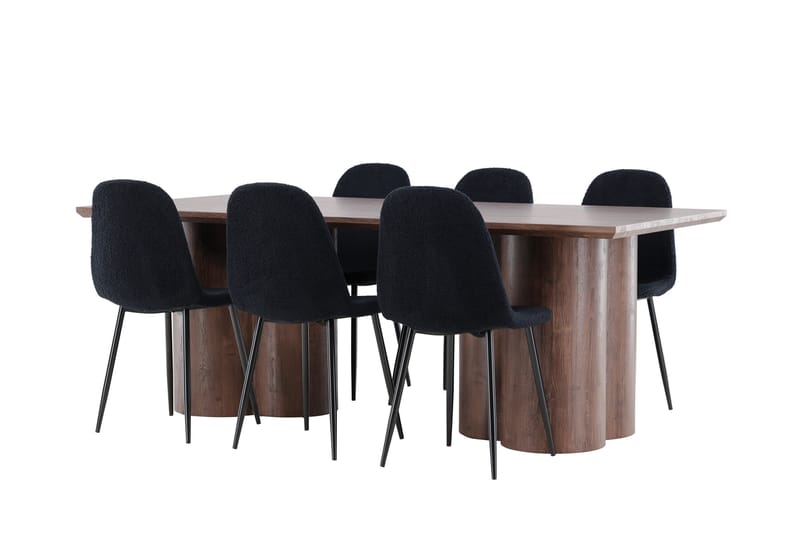 Olivia Ruokailuryhmä 210 cm Suorakulmainen jossa 6 Polar tuolia - Mokka/Musta - Huonekalut - Pöytä & ruokailuryhmä - Ruokailuryhmä