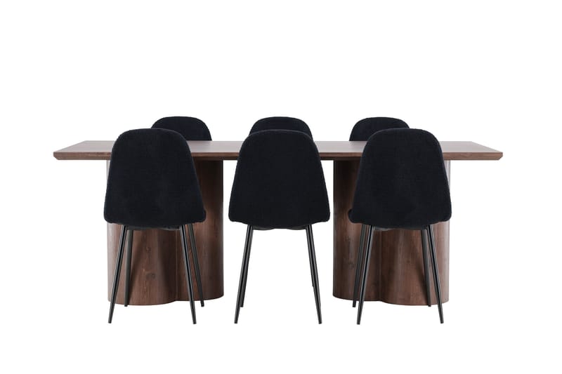 Olivia Ruokailuryhmä 210 cm Suorakulmainen jossa 6 Polar tuolia - Mokka/Musta - Huonekalut - Pöytä & ruokailuryhmä - Ruokailuryhmä