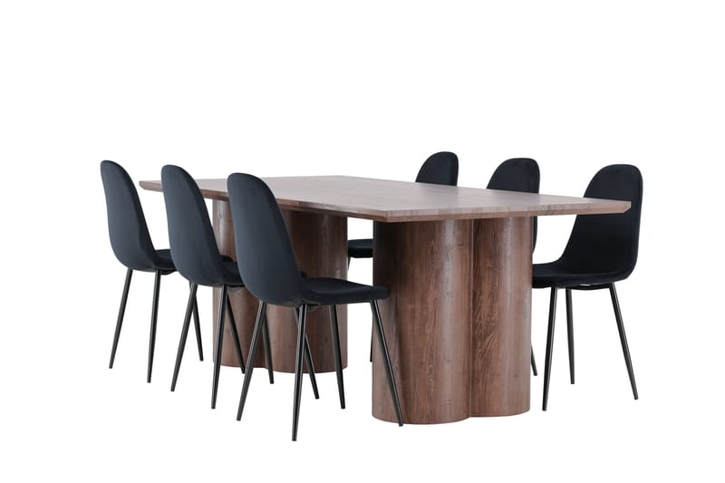 Olivia Ruokailuryhmä 210 cm Suorakulmainen jossa 6 Polar tuolia, Mokka/Musta