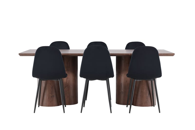 Olivia Ruokailuryhmä 210 cm Suorakulmainen jossa 6 Polar tuolia - Mokka/Musta - Huonekalut - Pöytä & ruokailuryhmä - Ruokailuryhmä