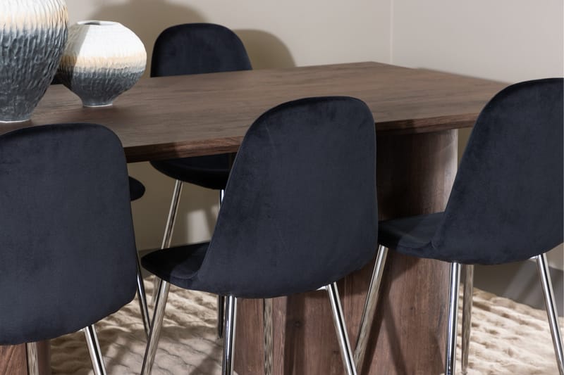 Olivia Ruokailuryhmä 210 cm Suorakulmainen jossa 6 Polar tuolia - Mokka/Musta - Huonekalut - Pöytä & ruokailuryhmä - Ruokailuryhmä