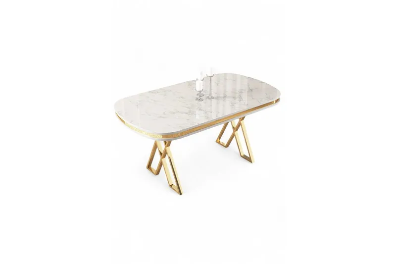 Omin Ruokapöytä 168 cm Suorakulmainen - Valkoinen Marmori/Keltainend - Huonekalut - Pöytä & ruokailuryhmä - Ruokapöydät & keittiön pöydät