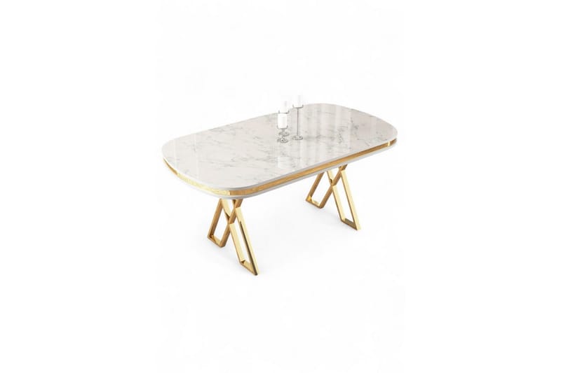 Omin Ruokapöytä 168 cm Suorakulmainen - Valkoinen Marmori/Keltainend - Huonekalut - Pöytä & ruokailuryhmä - Ruokapöydät & keittiön pöydät