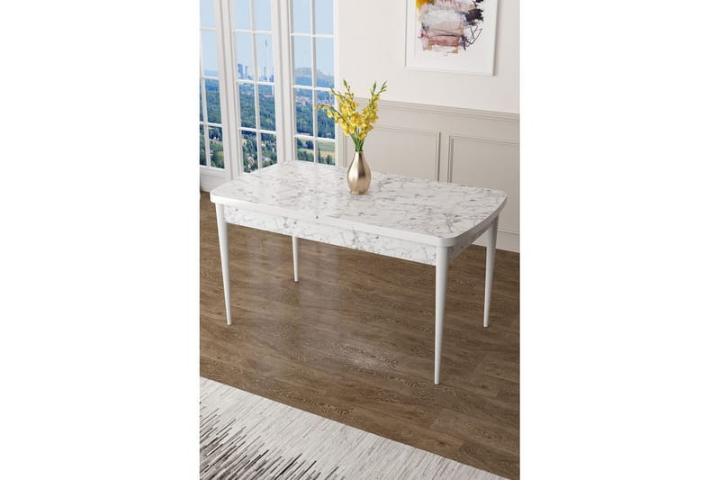 Ostwerwal Ruokapöytä 132 cm Suorakulmainen - Valkoinen Marmori/Valkoinen - Huonekalut - Pöytä & ruokailuryhmä - Ruokapöydät & keittiön pöydät