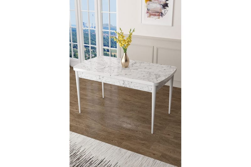 Ostwerwal Ruokapöytä 132 cm Suorakulmainen - Valkoinen Marmori/Valkoinen - Huonekalut - Pöytä & ruokailuryhmä - Ruokapöydät & keittiön pöydät