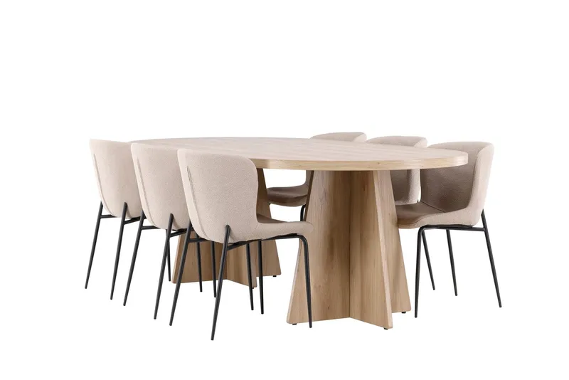 Oval matgrupp Venture Home Beige Natur 6st - Huonekalut - Pöytä & ruokailuryhmä - Ruokailuryhmä