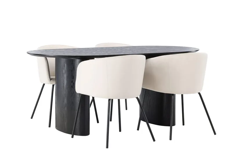Oval matgrupp Venture Home Beige Svart 4st - Huonekalut - Pöytä & ruokailuryhmä - Ruokailuryhmä