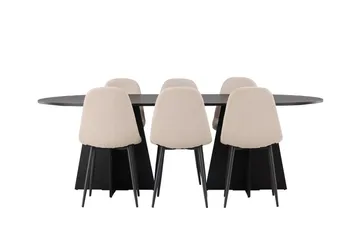 Oval matgrupp Venture Home Beige Svart 6st - Huonekalut - Pöytä & ruokailuryhmä - Ruokailuryhmä