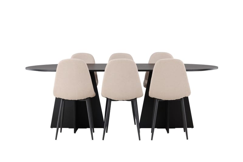 Oval matgrupp Venture Home Beige Svart 6st - Huonekalut - Pöytä & ruokailuryhmä - Ruokailuryhmä