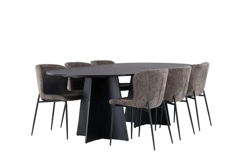 Oval matgrupp Venture Home Beige Svart 6st - Huonekalut - Pöytä & ruokailuryhmä - Ruokailuryhmä