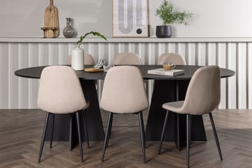 Oval matgrupp Venture Home Beige Svart 6st - Huonekalut - Pöytä & ruokailuryhmä - Ruokailuryhmä