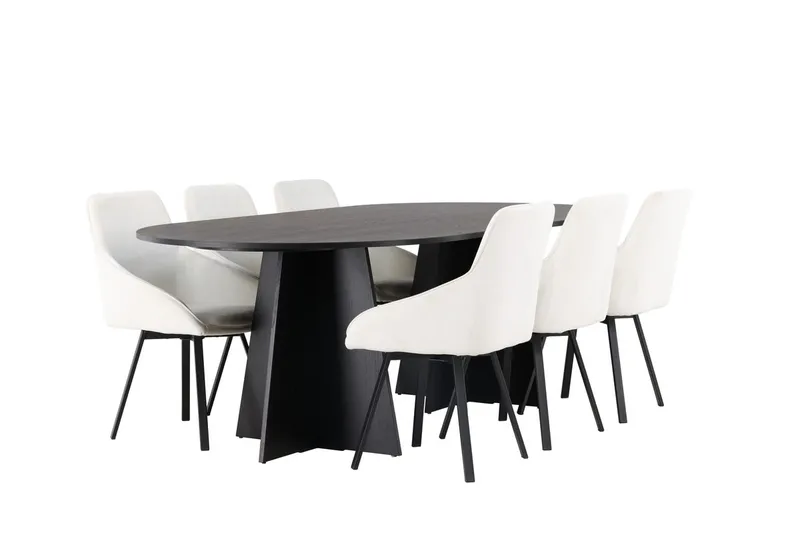 Oval matgrupp Venture Home Beige Svart 6st - Huonekalut - Pöytä & ruokailuryhmä - Ruokailuryhmä