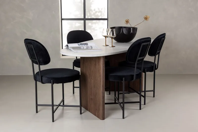 Oval matgrupp Venture Home Svart Ljusgrå 4st, Musta / vaaleanharmaa
