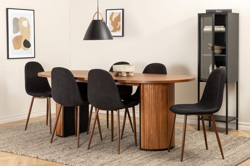 Oval matgrupp Venture Home Svart Valnöt 6st - Huonekalut - Pöytä & ruokailuryhmä - Ruokailuryhmä