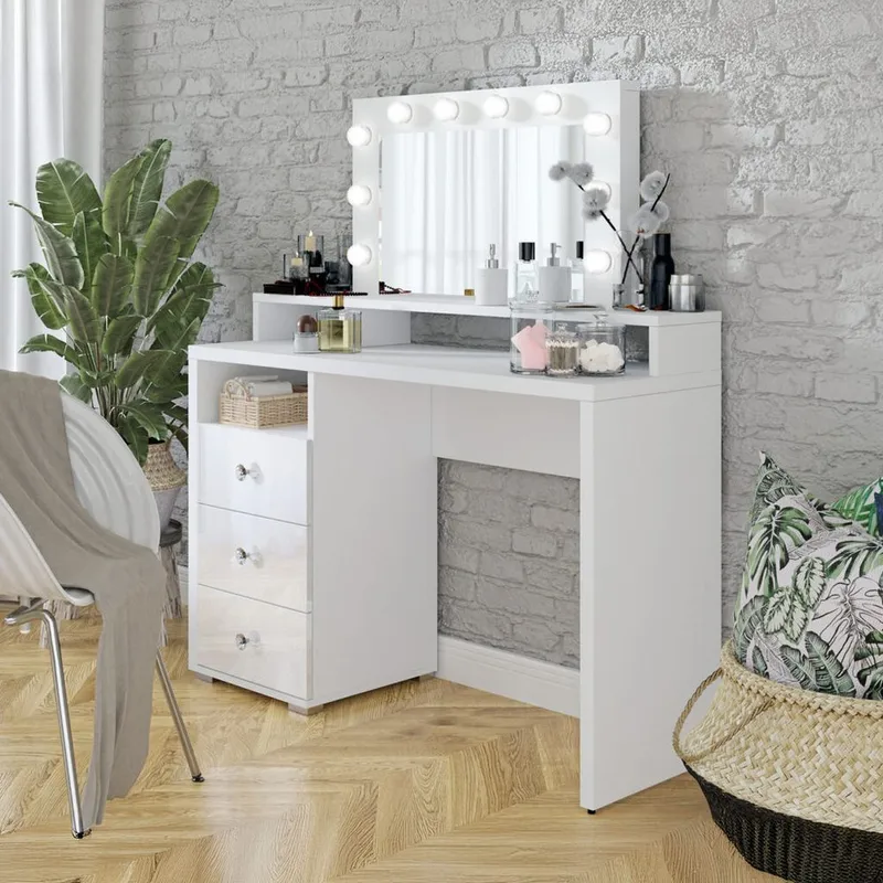 Peilipöytä Diva, 3 laatikkoa - Huonekalut - Pöytä & ruokailuryhmä - Meikki- & kampauspöydät - Meikkipöytä valolla