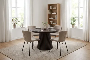 Peyra jatkettava pyöreä ruokapöytä 120-220 cm, savutammi, ja 4 Katy-ruokatuolia - Savustettu tammi - Huonekalut - Pöytä & ruokailuryhmä - Ruokailuryhmä