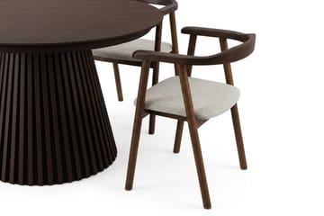 Peyra jatkettava pyöreä pöytä 120-220 cm, savutammi, ja 4 Jolie-ruokatuolia - Savustettu tammi - Huonekalut - Pöytä & ruokailuryhmä - Ruokailuryhmä