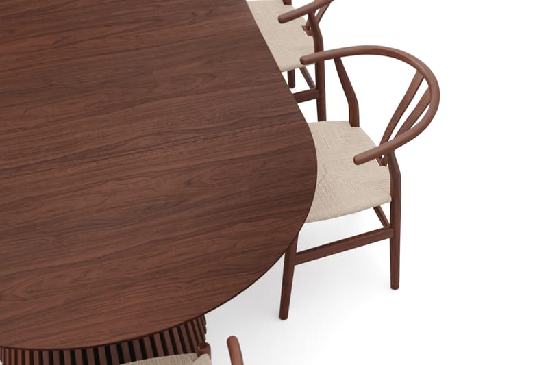 Peyra jatkettava pyöreä 140–220 cm pähkinä, 6 Dastoori-ruokatuolia - Pähkinä - Huonekalut - Pöytä & ruokailuryhmä - Ruokailuryhmä